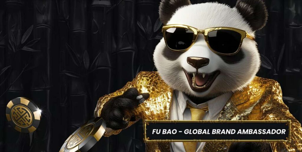 Il panda di Golden Panda Casino su sfondo scuro